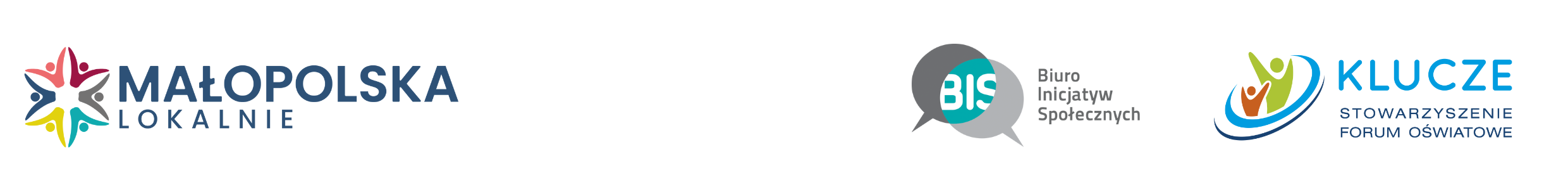 Logotypy partnerów: Małopolska Lokalnie, Biuro Inicjatyw Społecznych, Stowarzyszenie Forum Oświatowe Klucze